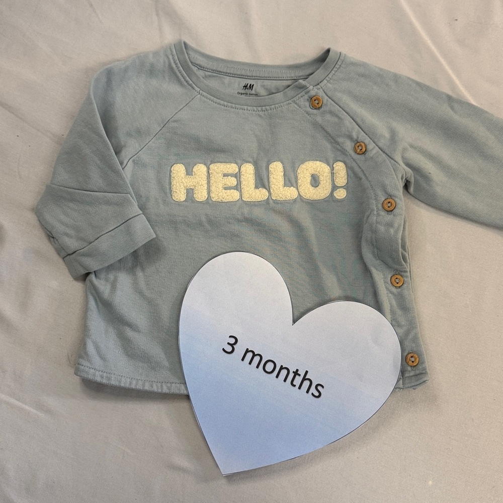 H&M - Kids Textured Blue 'Hello!' Organic Cotton pullover sweatshirt
